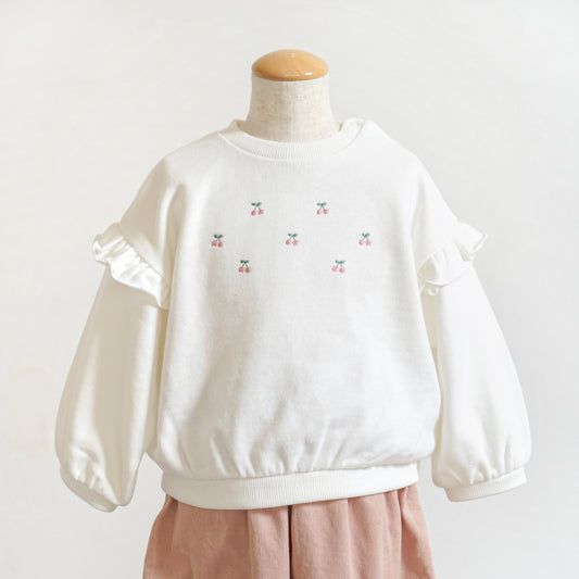 チェリー刺繍バルーントレーナー ホワイト 80cm・90cm・100・110cm