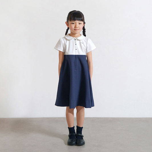 お受験サーキュラーフラワーワンピース ネイビーチェック 90・100・110・120cm