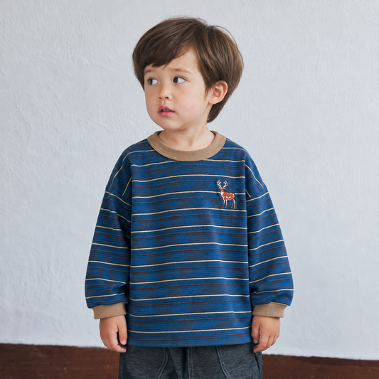 animal長袖ボーダーTシャツ ブルー 80・90・100・110cm / ベビー服