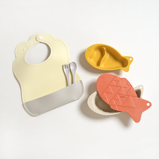 マロービブ&おさかなプレートセット テラコッタ/ おでかけお食事セット