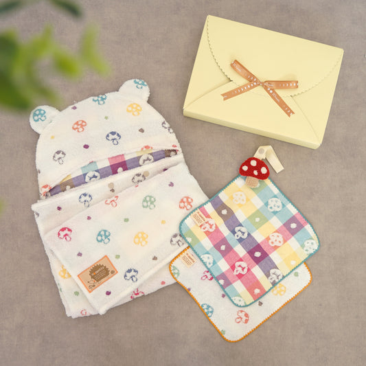 バスポンチョ&チャームハンカチ シャンピニオン ギフトセット / 名入れ刺繍可