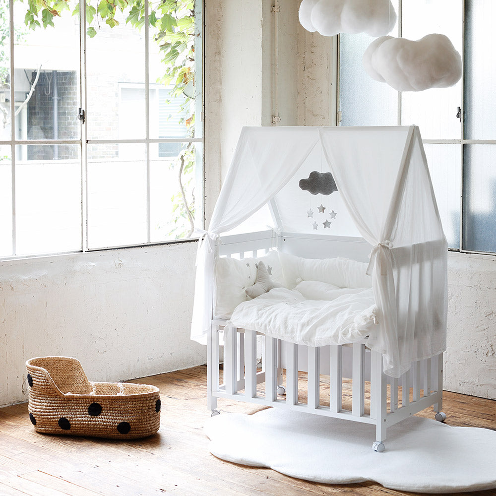 キャノピー(天蓋)付き ミニベッド&デスク / ベビーベッド 日本製