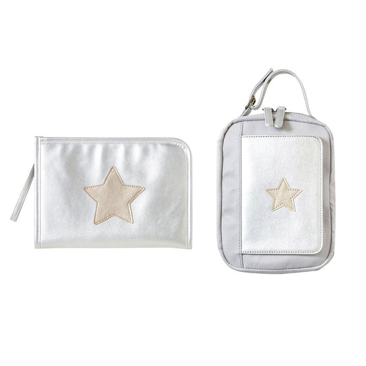 母子手帳ケース・おむつポーチ 2点セット シルバー ★