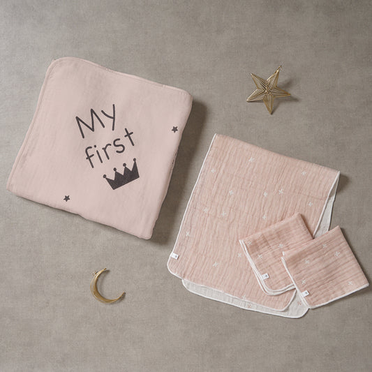 アニバーサリータオル&沐浴ガーゼ・ハンカチ ギフトセット シェルピンク/ 出産祝い●