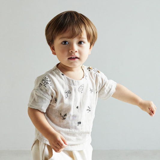 刺繍Wガーゼヨークブラウス minori グレージュ 100cm・110cm