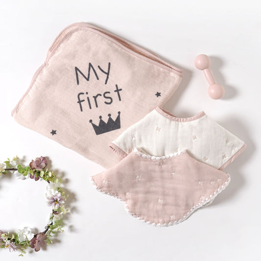 アニバーサリータオル・2wayビブ・ダンベルベル ギフトセット シェルピンク / 出産祝い