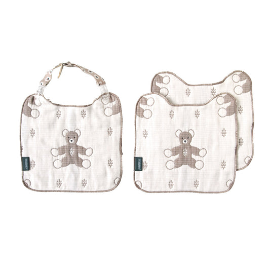 ふくふくガーゼ(6重ガーゼ) クリップ&ハンカチスタイ ブラウンセット