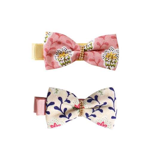 ヘアクリップ リボン (2個セット) ピーチ・アイボリーセット