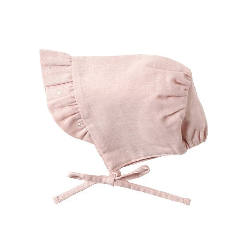 star刺繍フリルWガーゼボンネット ピンク 42-44cm