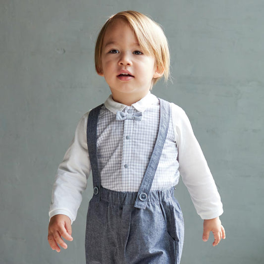 おめかしギンガムチェック長袖Tシャツ ホワイト 80cm・90cm・100cm