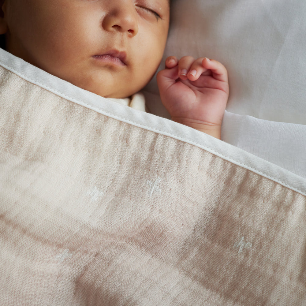 パウダーブルー コットンテンセル アフガンにもなるベビーケット