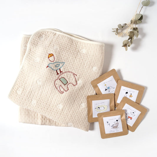 10mois ハーブティー&guri ガーゼケット(ミニサイズ)ギフトセット / 出産祝い