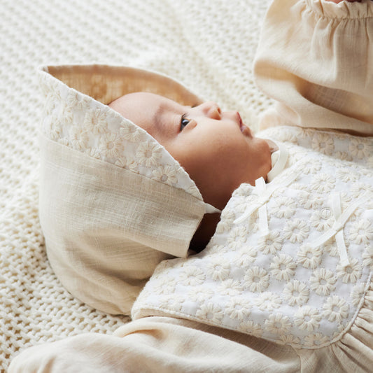 flower刺繍 ボンネット クリーム 42-44cm