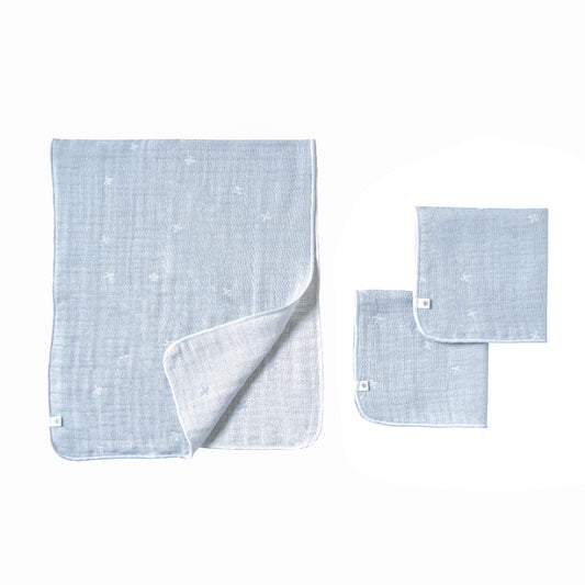 パウダーブルー 沐浴ガーゼ・ハンカチセット コットンテンセル
