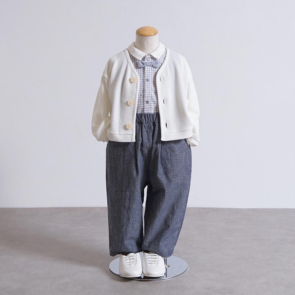 おめかしギンガムチェック長袖Tシャツ ホワイト 80cm・90cm・100cm