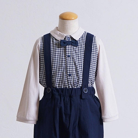 おめかしギンガムチェック長袖Tシャツ グレー 80cm・90cm・100cm