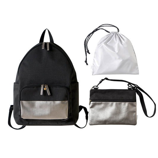 サコッシュ・巾着つきマザーズリュック ブラック ★