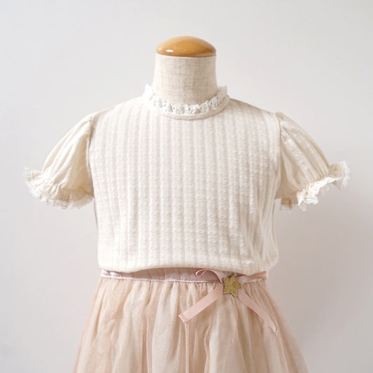 レーシーニット半袖トップス クリーム 80cm・90cm・100cm・110cm