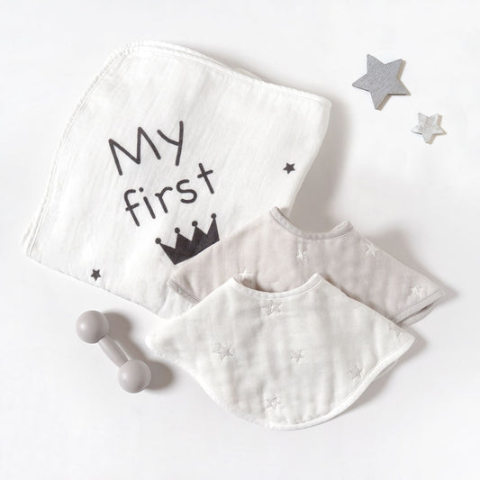 アニバーサリータオル・2wayビブ・ダンベルベル ギフトセット ホワイト / 出産祝い