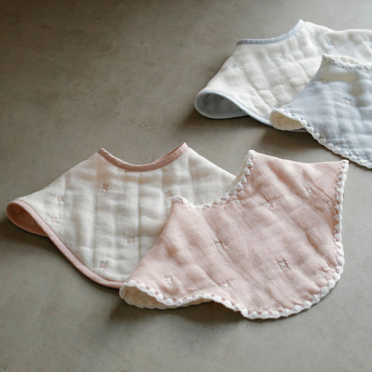 ふくふくガーゼ(6重ガーゼ) 2wayビブ(2枚セット) シェルピンク / 名入れ刺繍可