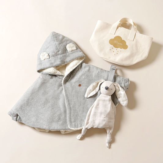 帆布BAGギフト ベビーマント ねずみいろ / 出産祝い / 名入れ刺繍可