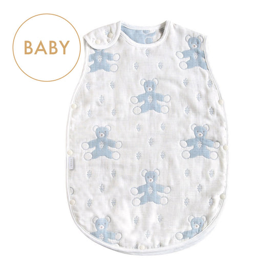 モン・ヌヌース スリーパー ベビーサイズ ブルー ふくふくガーゼ / 名入れ刺繍可