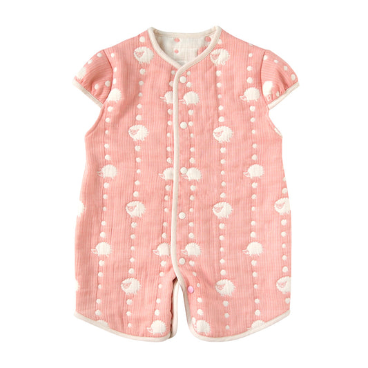 サーモンピンク 2wayスリーパー 袖付き ふくふくガーゼ(6重ガーゼ) / 名入れ刺繍可