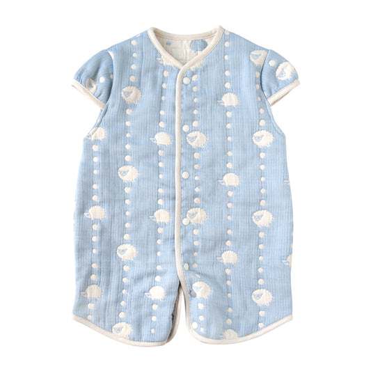 スカイブルー 2wayスリーパー 袖付き ふくふくガーゼ(6重ガーゼ) / 名入れ刺繍可