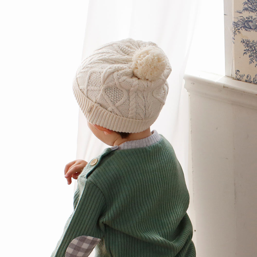 オーガニックコットン アランニットキャップ きなり