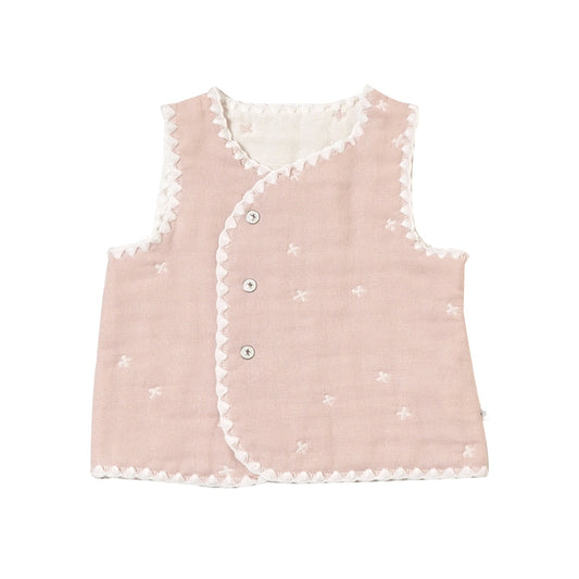 シェルピンク ちょっき 70~80cm ふくふくガーゼ(6重ガーゼ) / 名入れ刺繍可