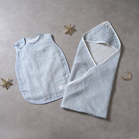 3重ガーゼスリーパー&アフガン ギフト2点セット パウダーブルー/ 出産祝い / 名入れ刺繍可