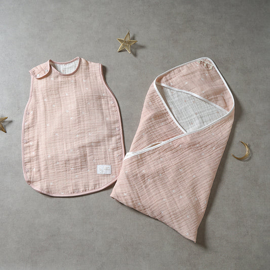 3重ガーゼスリーパー&アフガン ギフト2点セット シェルピンク/ 出産祝い / 名入れ刺繍可