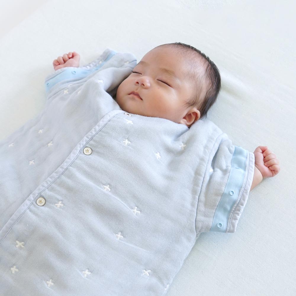 パウダーブルー 6wayスリーパー ふくふくガーゼ(6重ガーゼ) / 名入れ刺繍可