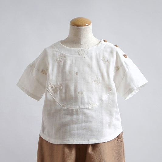 刺繍Wガーゼヨークブラウス minori ホワイト 80cm・90cm