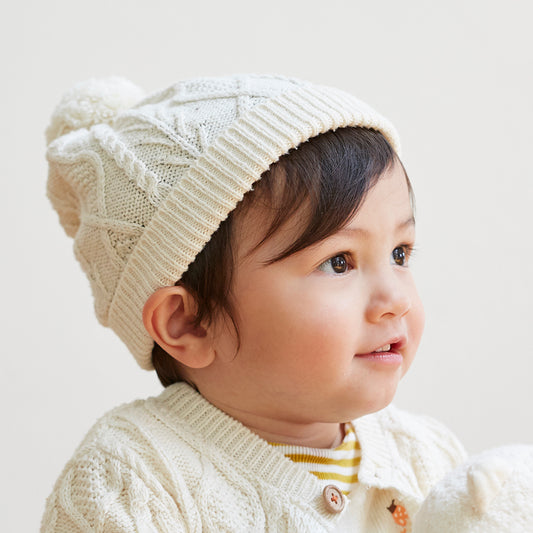 オーガニックコットン アランニットキャップ きなり