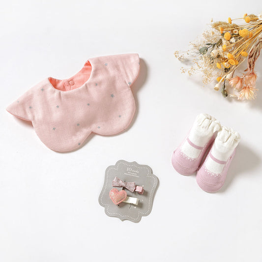 もくもくスタイ&ヘアクリップ&ソックス ギフトセット ピンク●