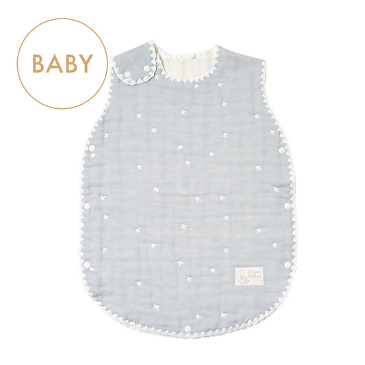 【予約】パウダーブルー スリーパー ベビーサイズ 6重ガーゼ / 名入れ刺繍可