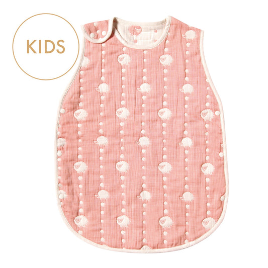 サーモンピンク スリーパー トドラー・キッズサイズ ふくふくガーゼ(6重ガーゼ) / 名入れ刺繍可