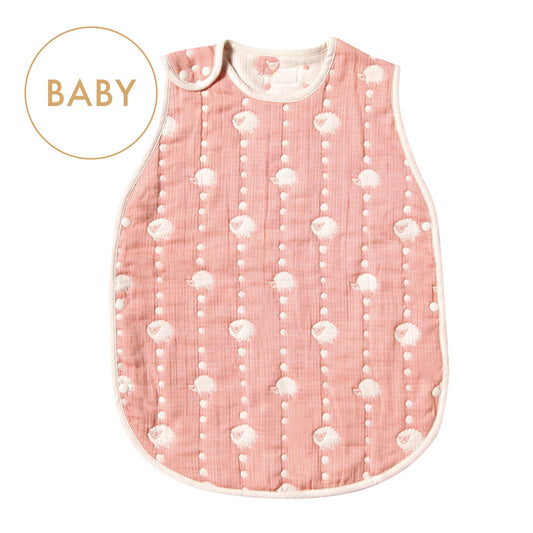 サーモンピンク スリーパー ベビーサイズ ふくふくガーゼ(6重ガーゼ) / 名入れ刺繍可