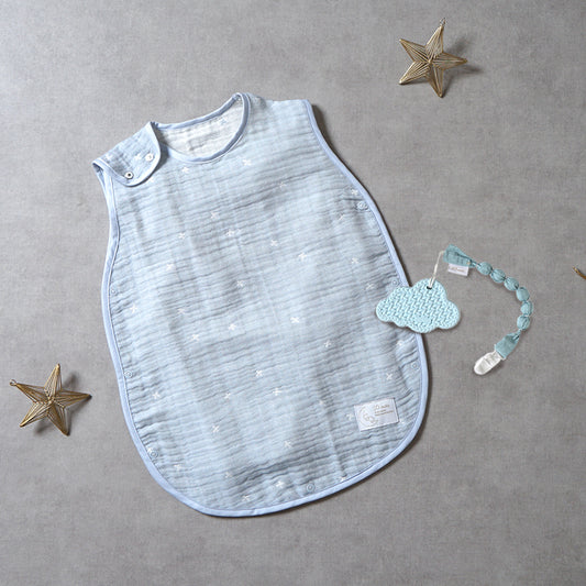 3重ガーゼスリーパー&歯がため ギフト2点セット ブルー/ 出産祝い / 名入れ刺繍可