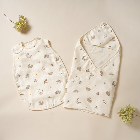 3重ガーゼスリーパー&アフガン ギフト2点セット minori/ 出産祝い / 名入れ刺繍可