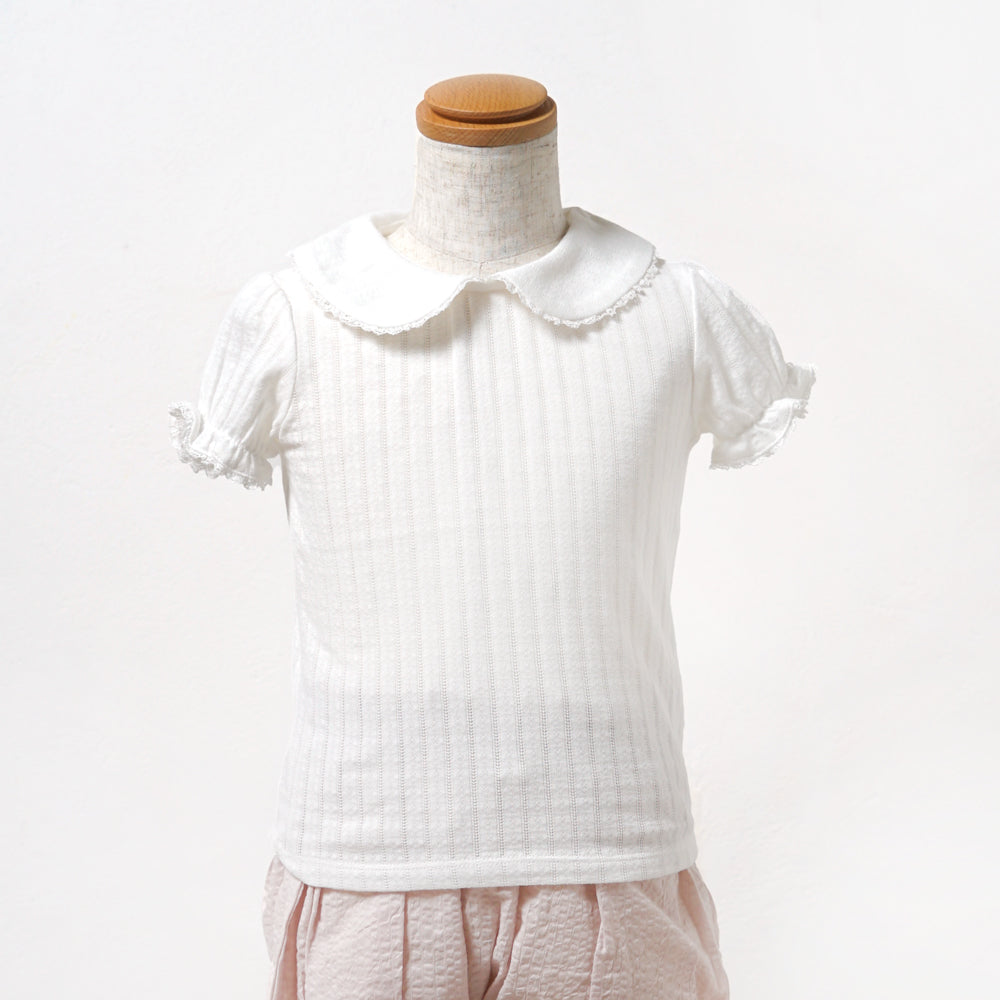 レーシーニット襟付き半袖トップス ホワイト 80・90・100・110cm
