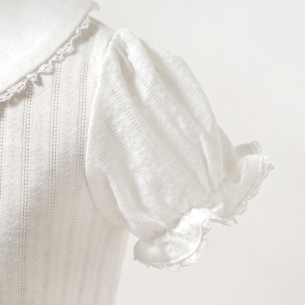レーシーニット襟付き半袖トップス ホワイト 80・90・100・110cm
