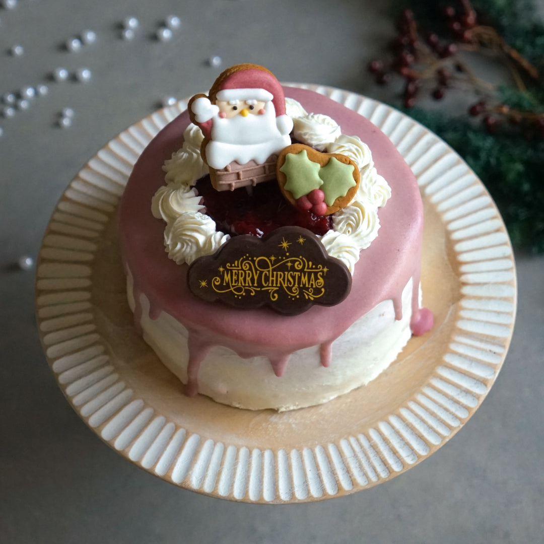 赤い実のクリスマスケーキ　サンタのアイシングクッキー付き4号◎冷凍便