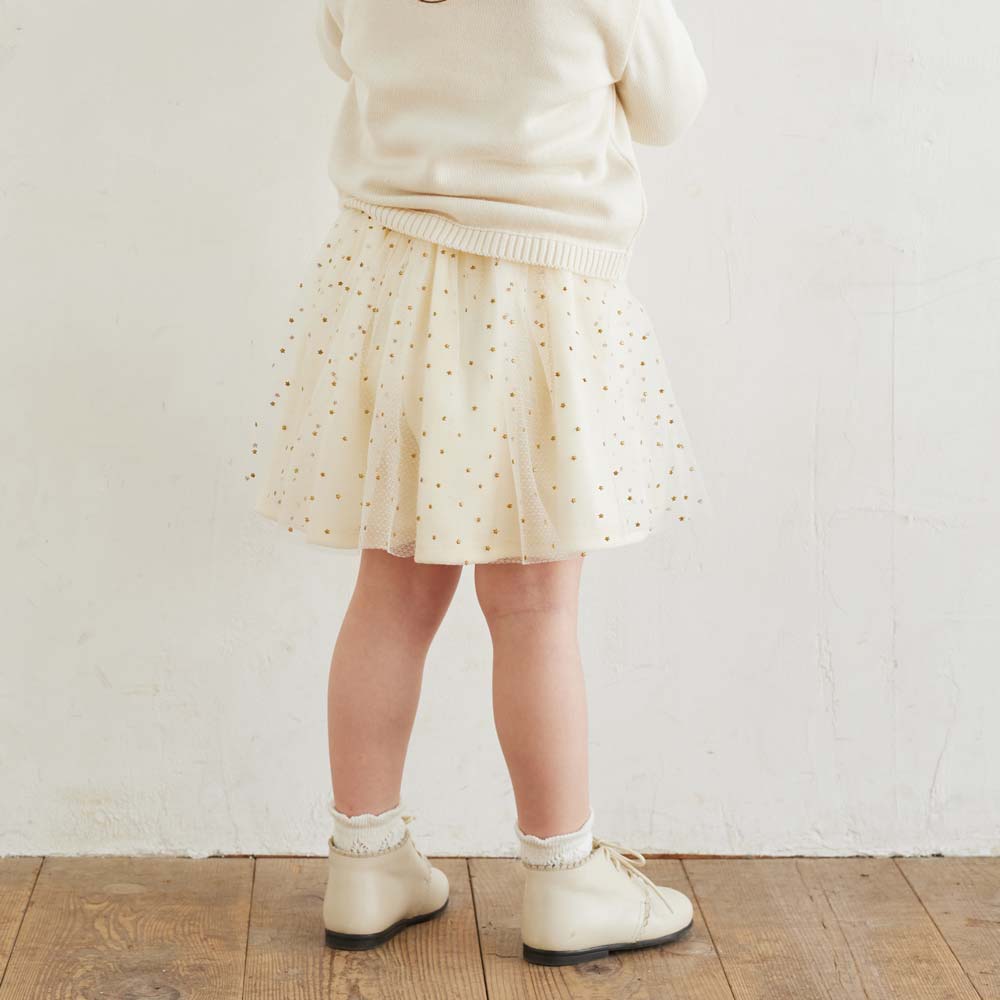 星チュールベロアキュロットパンツ クリーム 80-90cm・90-100cm