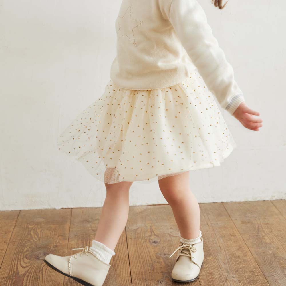 星チュールベロアキュロットパンツ クリーム 80-90cm・90-100cm