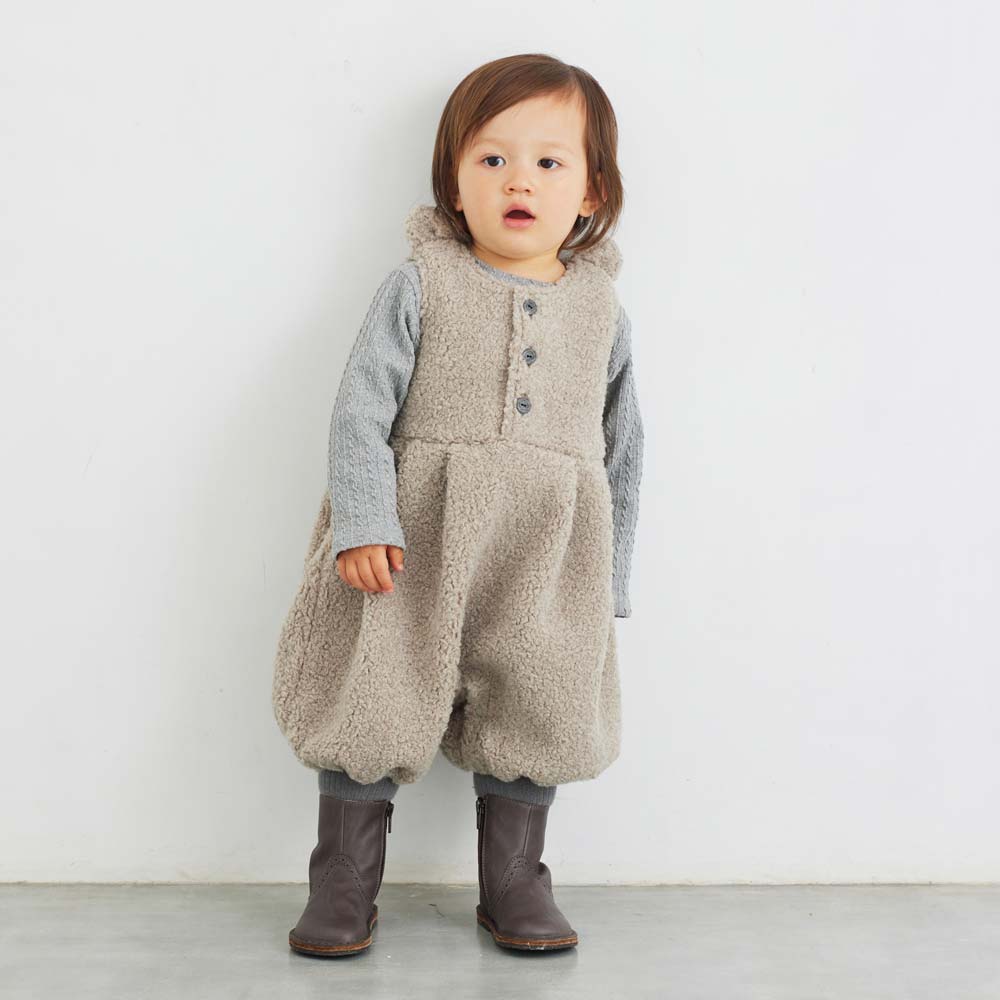 ボアくま耳サロペット グレー 70-80・80-90cm