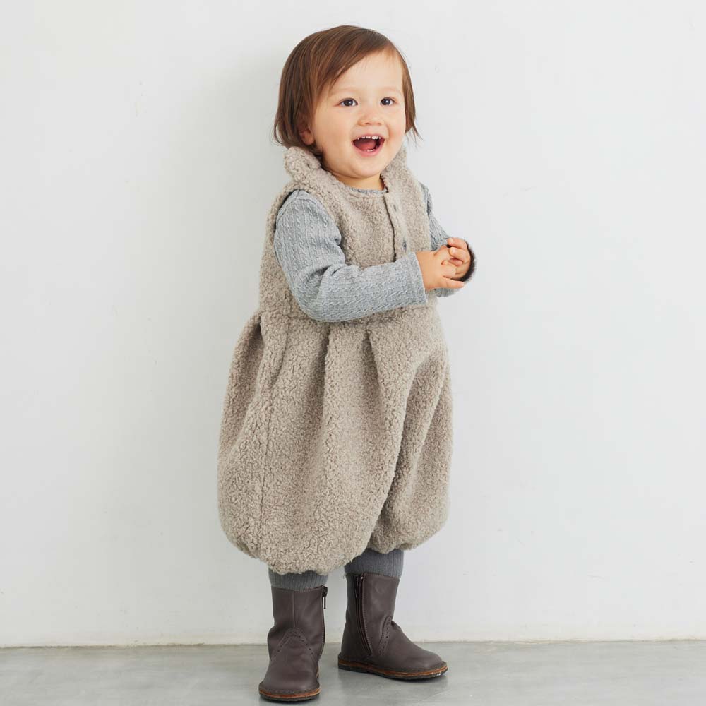 ボアくま耳サロペット グレー 70-80・80-90cm