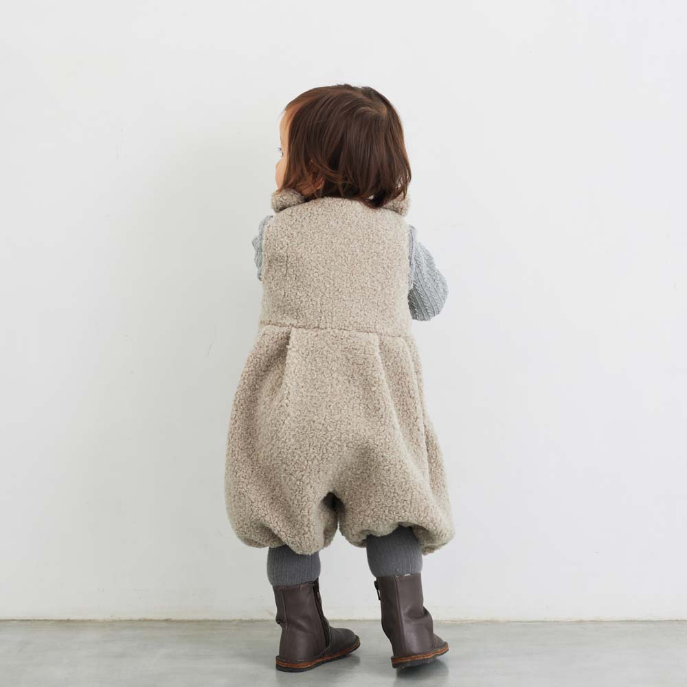 ボアくま耳サロペット グレー 70-80・80-90cm