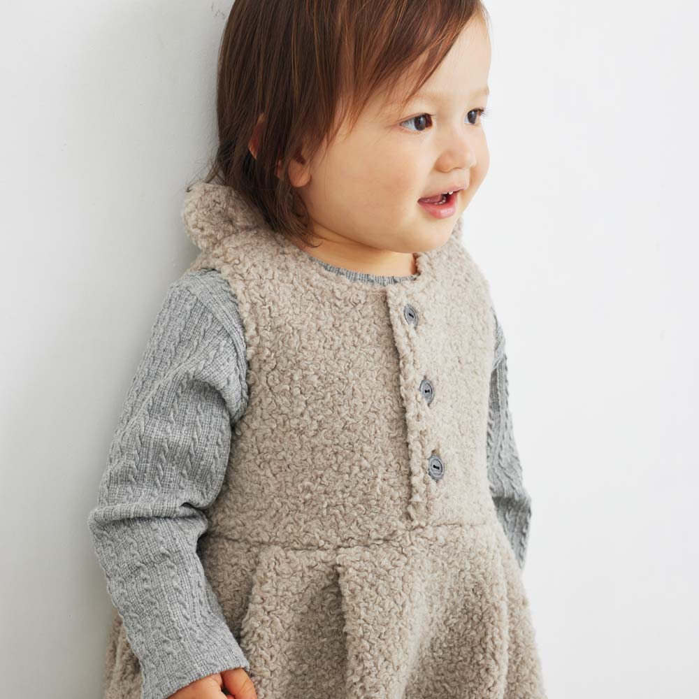 ボアくま耳サロペット グレー 70-80・80-90cm